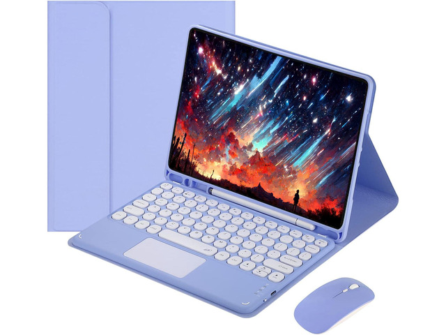 Touch Keyboard Case for iPad 9.7' (6th/5th Gen 2018/2017, Air 2/Air 1), Magnetically Detachable Bluetooth Keyboard with Mouse, Purple