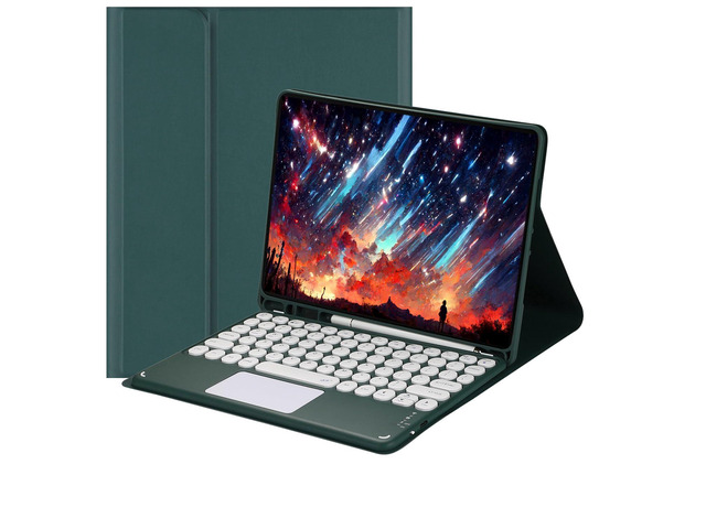 Magnetically Detachable Touch Bluetooth Keyboard Case with Pencil Holder for iPad 9.7' 2018/2017, iPad Air 2 / iPad Air,Dark Green