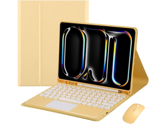 Magnetically Detachable Touch Bluetooth Keyboard Case with Mouse, Compatible with iPad Pro 11 Inch 5th Generation (M4) 2024, Yellow
