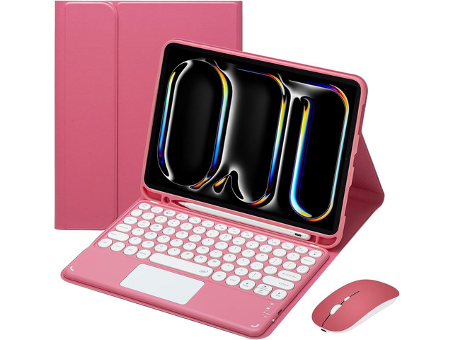 Magnetically Detachable Touch Bluetooth Keyboard Case with Mouse, Compatible with iPad Pro 11 Inch 5th Generation (M4) 2024, Red
