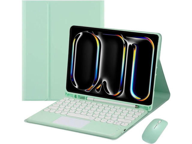 Magnetically Detachable Touch Bluetooth Keyboard Case with Mouse, Compatible with iPad Pro 11 Inch 5th Generation (M4) 2024, Green