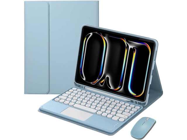 Magnetically Detachable Touch Bluetooth Keyboard Case with Mouse, Compatible with iPad Pro 11 Inch 5th Generation (M4) 2024, Blue