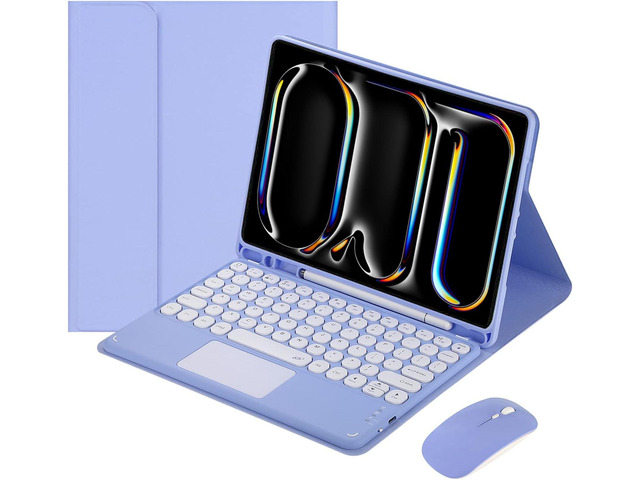 Magnetically Detachable Touch Bluetooth Keyboard Case with Mouse, Compatible with iPad Pro 11 Inch 5th Generation (M4) 2024, Purple
