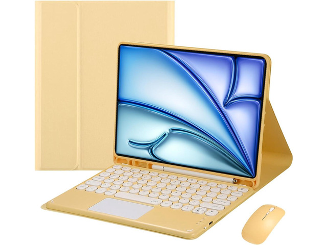 Magnetically Detachable Touch Bluetooth Keyboard Case with Mouse for iPad Air 11' M3(2025)/M2(2024), iPad Air 5th/4th Gen 10.9' (2022/2020), Yellow