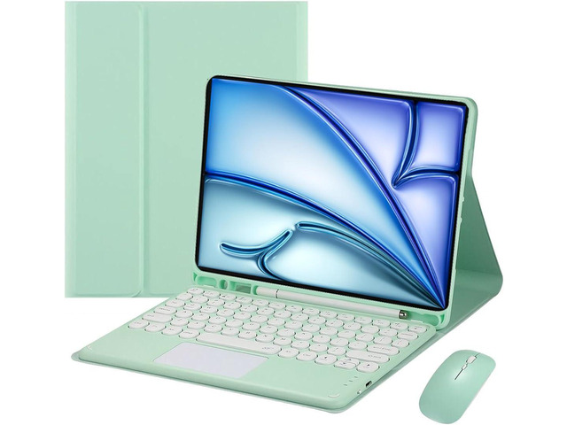 Magnetically Detachable Touch Bluetooth Keyboard Case with Mouse for iPad Air 11' M3(2025)/M2(2024), iPad Air 5th/4th Gen 10.9' (2022/2020),Green