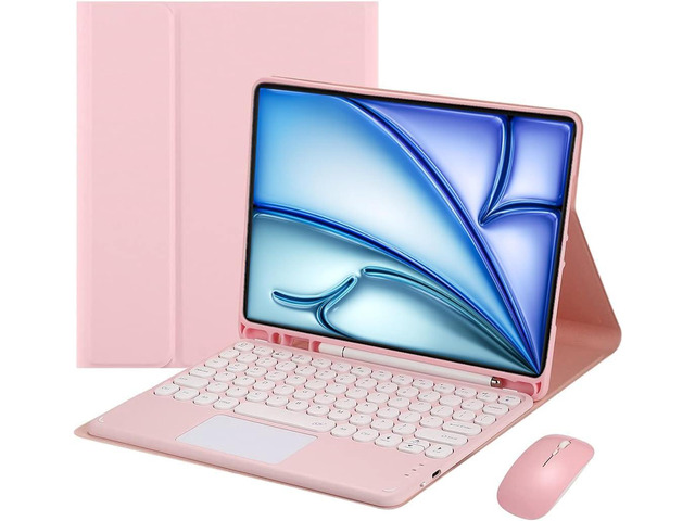 Magnetically Detachable Touch Bluetooth Keyboard Case with Mouse for iPad Air 11' M3(2025)/M2(2024), iPad Air 5th/4th Gen 10.9' (2022/2020),Pink
