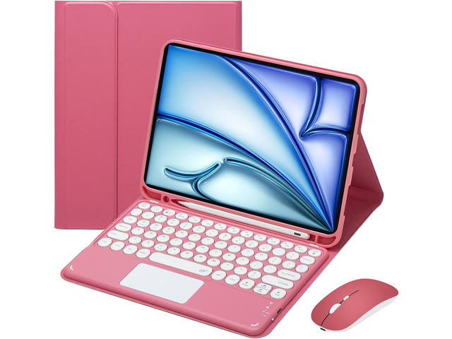 Magnetically Detachable Touch Bluetooth Keyboard Case with Mouse for iPad Air 11' M3(2025)/M2(2024), iPad Air 5th/4th Gen 10.9' (2022/2020),Red