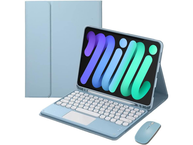 Magnetically Detachable Touch Bluetooth Keyboard Case with Mouse, Compatible with iPad mini 7 (A17 Pro) 2024 & iPad mini 6 8.3 Inch, Blue
