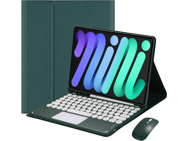Magnetically Detachable Touch Bluetooth Keyboard Case with Mouse, Compatible with iPad mini 7 (A17 Pro) 2024 & iPad mini 6 8.3 Inch, Dark Green