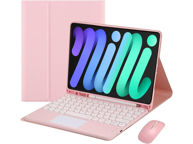 Magnetically Detachable Touch Bluetooth Keyboard Case with Mouse, Compatible with iPad mini 7 (A17 Pro) 2024 & iPad mini 6 8.3 Inch, Pink