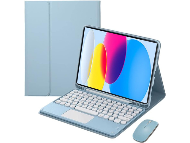 Magnetically Detachable Touch Bluetooth Keyboard Case with Mouse for iPad 11th Gen (A16, 2025) 11' & iPad 10th Gen (2022) 10.9', Blue