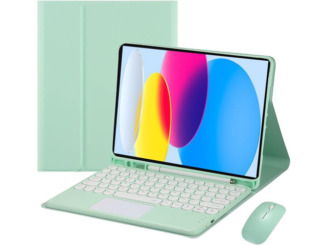 Magnetically Detachable Touch Bluetooth Keyboard Case with Mouse for iPad 11th Gen (A16, 2025) 11' & iPad 10th Gen (2022) 10.9', Green