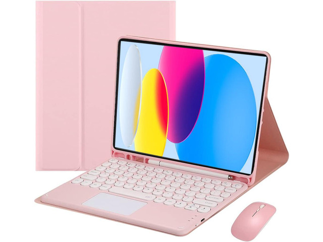 Magnetically Detachable Touch Bluetooth Keyboard Case with Mouse for iPad 11th Gen (A16, 2025) 11' & iPad 10th Gen (2022) 10.9', Pink