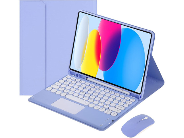 Magnetically Detachable Touch Bluetooth Keyboard Case with Mouse for iPad 11th Gen (A16, 2025) 11' & iPad 10th Gen (2022) 10.9', Purple