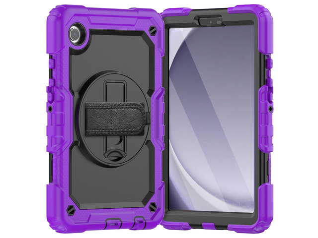 Heavy Duty Shockproof Protective Case with Screen Protector, 360° Rotating Stand, Hand & Shoulder Strap for Samsung Galaxy Tab A9 8.7-inch...