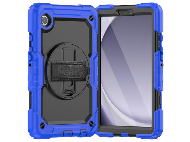 Heavy Duty Shockproof Protective Case with Screen Protector, 360° Rotating Stand, Hand & Shoulder Strap for Samsung Galaxy Tab A9 8.7-inch...