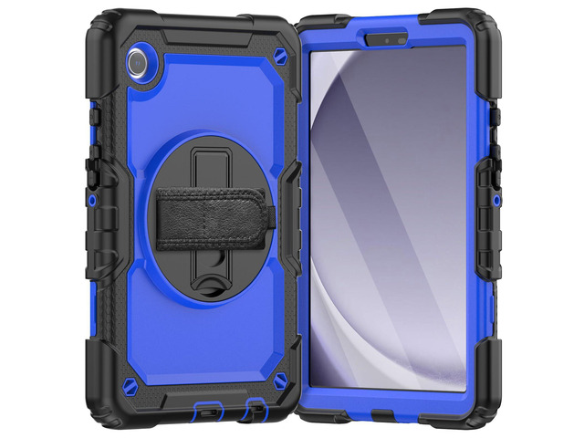 Heavy Duty Shockproof Protective Case with Screen Protector, 360° Rotating Stand, Hand & Shoulder Strap for Samsung Galaxy Tab A9 8.7-inch...