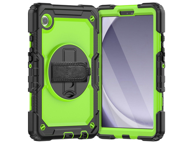 Heavy Duty Shockproof Protective Case with Screen Protector, 360° Rotating Stand, Hand & Shoulder Strap for Samsung Galaxy Tab A9 8.7-inch...