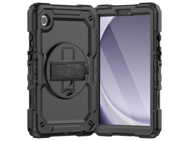 Heavy Duty Shockproof Protective Case with Screen Protector, 360° Rotating Stand, Hand & Shoulder Strap for Samsung Galaxy Tab A9 8.7-inch...