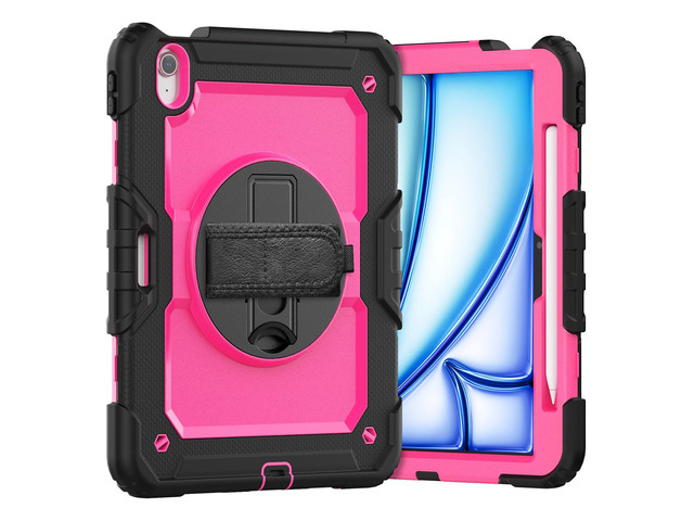Heavy Duty Shockproof Protective Case with Screen Protector, 360° Rotating Stand, Hand & Shoulder Strap for iPad Air 11-inch M3 (2025) / M2 (2024),...