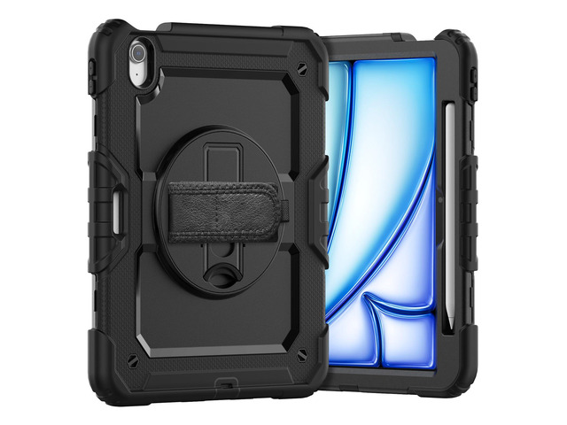 Heavy Duty Shockproof Protective Case with Screen Protector, 360° Rotating Stand, Hand & Shoulder Strap for iPad Air 11-inch M3 (2025) / M2 (2024),...