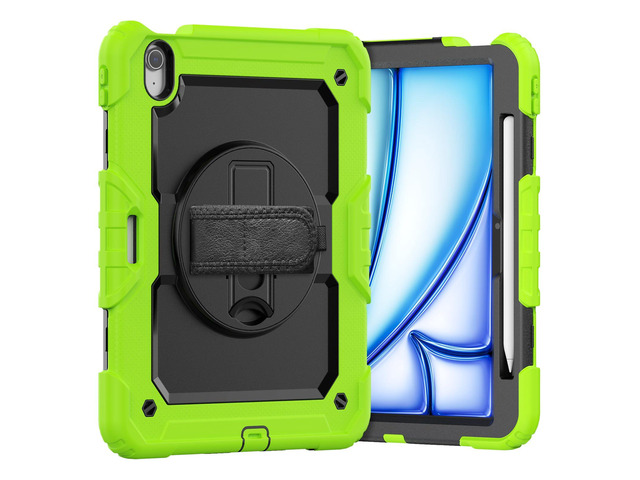 Heavy Duty Shockproof Protective Case with Screen Protector, 360° Rotating Stand, Hand & Shoulder Strap for iPad Air 11-inch M3 (2025) / M2 (2024),...