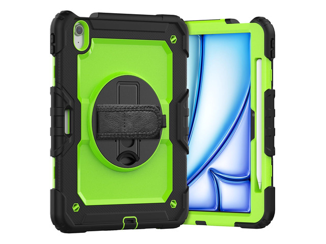 Heavy Duty Shockproof Protective Case with Screen Protector, 360° Rotating Stand, Hand & Shoulder Strap for iPad Air 11-inch M3 (2025) / M2 (2024),...