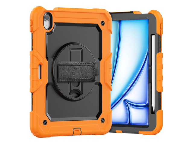 Heavy Duty Shockproof Protective Case with Screen Protector, 360° Rotating Stand, Hand & Shoulder Strap for iPad Air 11-inch M3 (2025) / M2 (2024),...