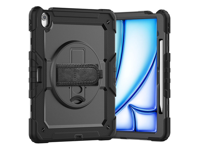 Heavy Duty Shockproof Protective Case with Screen Protector, 360° Rotating Stand, Hand & Shoulder Strap for iPad Air 13-inch M3 (2025) / M2 (2024)...
