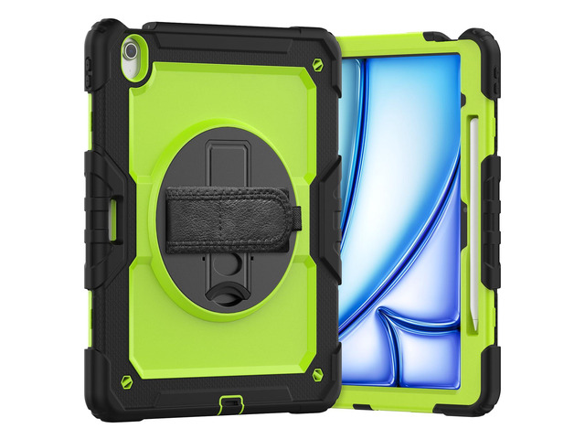 Heavy Duty Shockproof Protective Case with Screen Protector, 360° Rotating Stand, Hand & Shoulder Strap for iPad Air 13-inch M3 (2025) / M2 (2024)...