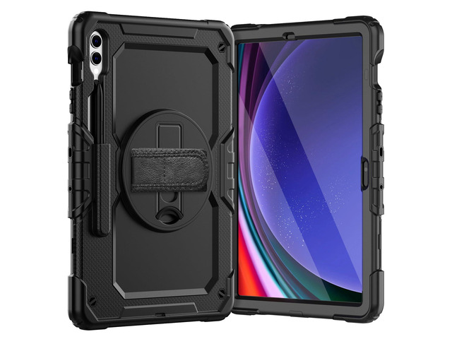 Heavy Duty Shockproof Protective Case with Screen Protector, 360° Rotating Stand, Hand & Shoulder Strap for Samsung Galaxy Tab S10 Plus 12.4 Inch...
