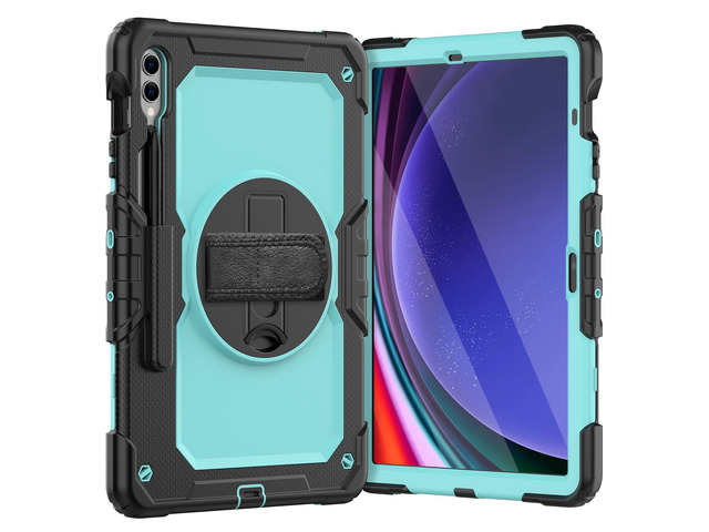 Heavy Duty Shockproof Protective Case with Screen Protector, 360° Rotating Stand, Hand & Shoulder Strap for Samsung Galaxy Tab S10 Plus 12.4 Inch...