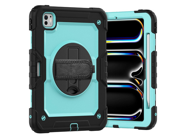 Heavy Duty Shockproof Protective Case with Screen Protector, 360° Rotating Stand, Hand & Shoulder Strap for iPad Pro 11 inch (M4) 5th Generation...