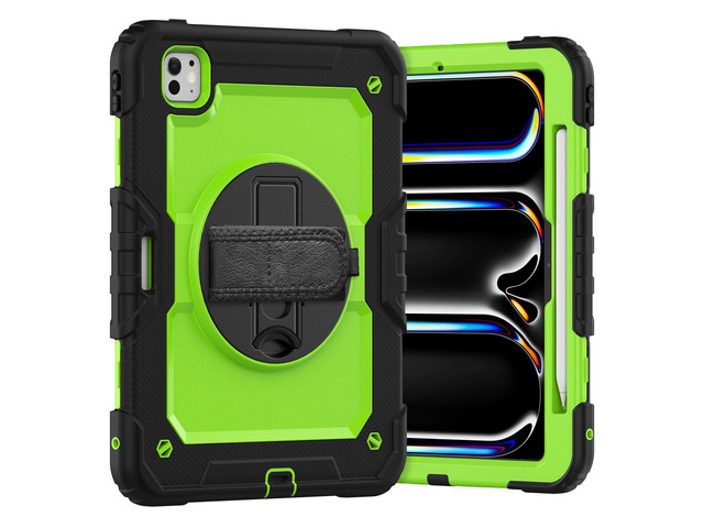 Heavy Duty Shockproof Protective Case with Screen Protector, 360° Rotating Stand, Hand & Shoulder Strap for iPad Pro 11 inch (M4) 5th Generation...