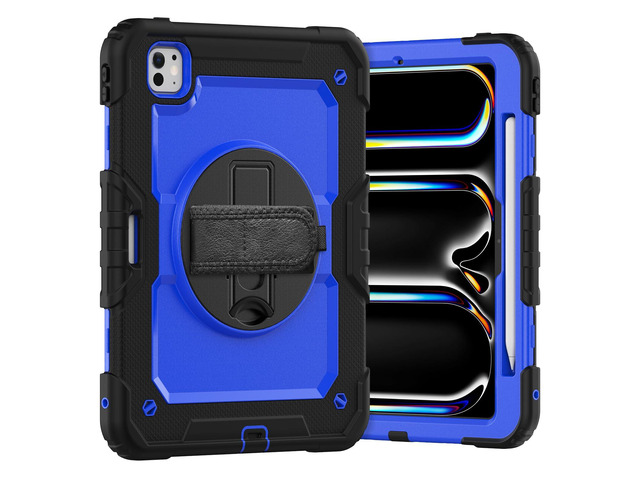 Heavy Duty Shockproof Protective Case with Screen Protector, 360° Rotating Stand, Hand & Shoulder Strap for iPad Pro 11 inch (M4) 5th Generation...