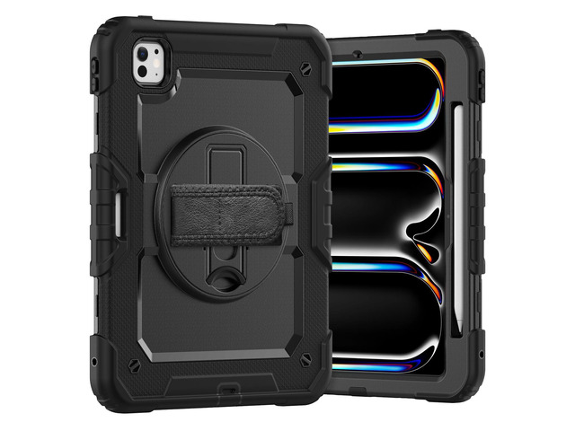 Heavy Duty Shockproof Protective Case with Screen Protector, 360° Rotating Stand, Hand & Shoulder Strap for iPad Pro 11 inch (M4) 5th Generation...
