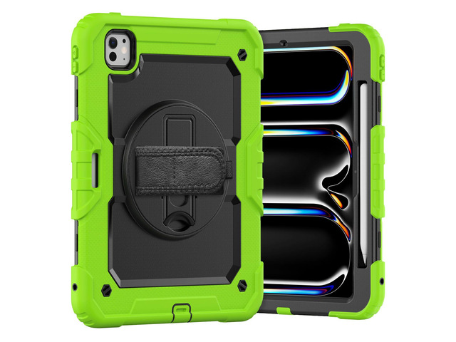 Heavy Duty Shockproof Protective Case with Screen Protector, 360° Rotating Stand, Hand & Shoulder Strap for iPad Pro 11 inch (M4) 5th Generation...