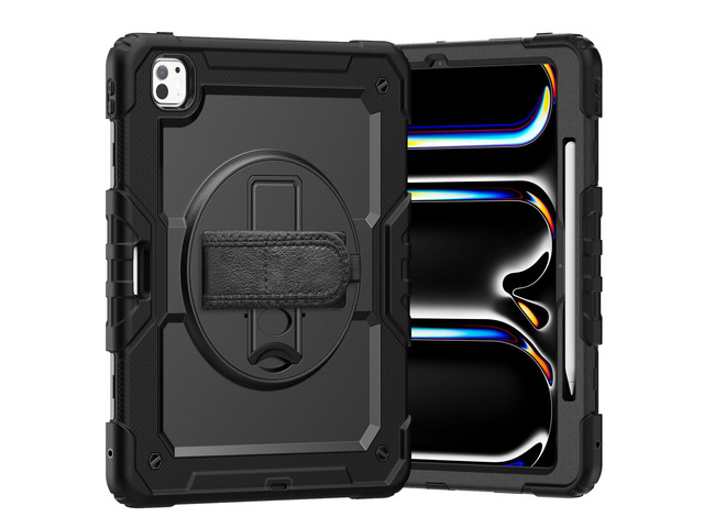 Heavy Duty Shockproof Protective Case with Screen Protector, 360° Rotating Stand, Hand & Shoulder Strap for iPad Pro 13 Inch 2024 M4 (7th...