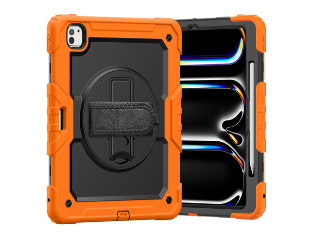 Heavy Duty Shockproof Protective Case with Screen Protector, 360° Rotating Stand, Hand & Shoulder Strap for iPad Pro 13 Inch 2024 M4 (7th...