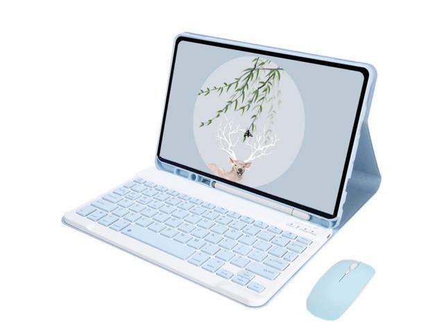 Detachable Wireless Bluetooth English Keyboard & Mouse Folio Case, Ultra-Slim Protective Cover with Pencil Holder and Adjustable Stand for 11-inch...