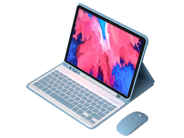 Detachable Wireless Bluetooth English Keyboard & Mouse Folio Case, Ultra-Slim Protective Cover with Pencil Holder and Adjustable Stand for 11-inch...