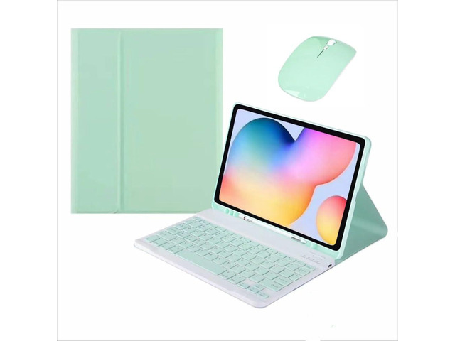 Detachable Wireless Bluetooth English Keyboard & Mouse Folio Case, Ultra-Slim Protective Cover with Pencil Holder and Adjustable Stand for 11-inch...