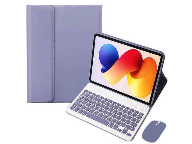 Detachable Rechargeable Bluetooth Wireless Keyboard Stand Case with US English Layout for 12.1-inch 2025 Xiaomi Redmi Pad 2 Pro, Lavender Gray