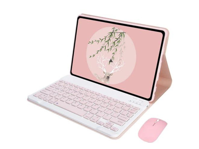 Detachable Bluetooth Wireless English Layout Keyboard & Mouse Combo Tablet Case for Xiaomi Pad 6 / Mi Pad 6 Pro 11 Inch 2023, Pink
