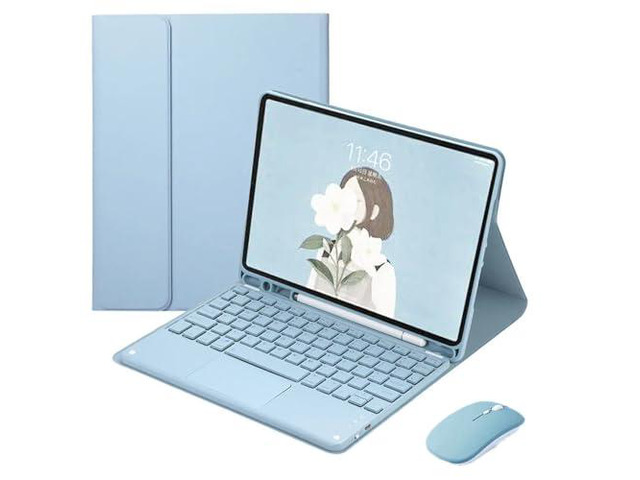 Detachable Wireless English Touchpad Keyboard & Mouse Folio Case with Pencil Holder & Adjustable Stand for Samsung Galaxy Tab A9+ / A9 Plus 11 Inch...