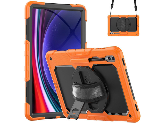 Heavy Duty Shockproof Protective Case with Screen Protector, 360° Rotating Stand, Hand & Shoulder Strap for Samsung Galaxy Tab S10 Ultra 14.6'' /...