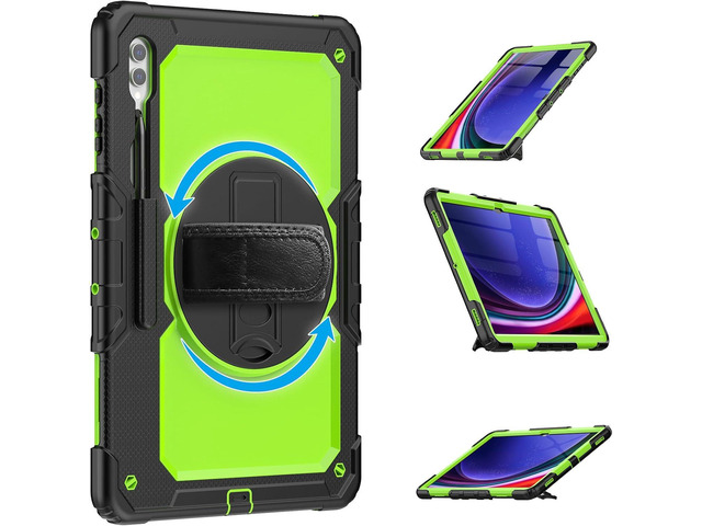 Heavy Duty Shockproof Protective Case with Screen Protector, 360° Rotating Stand, Hand & Shoulder Strap for Samsung Galaxy Tab S10 Ultra 14.6'' /...