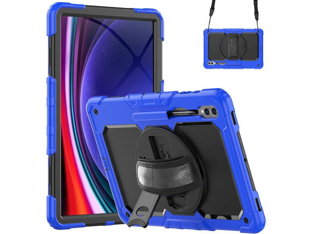 Heavy Duty Shockproof Protective Case with Screen Protector, 360° Rotating Stand, Hand & Shoulder Strap for Samsung Galaxy Tab S10 Ultra 14.6'' /...