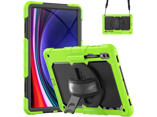 Heavy Duty Shockproof Protective Case with Screen Protector, 360° Rotating Stand, Hand & Shoulder Strap for Samsung Galaxy Tab S10 Ultra 14.6'' /...