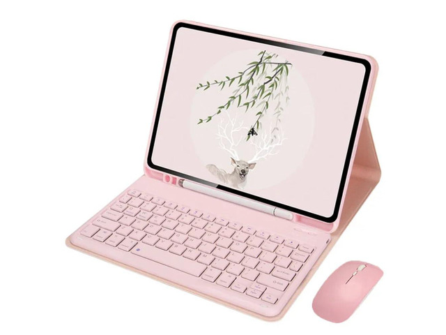 Detachable English Keyboard & Mouse Folio Case with Pencil Holder & Adjustable Stand for Samsung Galaxy Tab A8 10.5 Inch (SM-X200/X205/X207) (Pink)